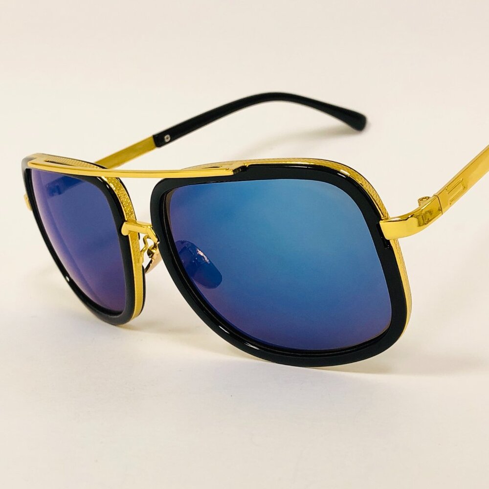Men Women Sunglasses Gold Metal Frame Retro Shield Style Square Gradient Lens